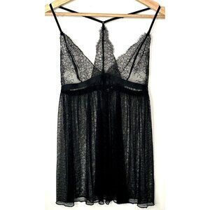 Victoria Secret Womens Lingerie Lace Sheer Racerback Babydoll Top Only Black M